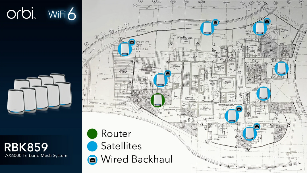 8,000sq feet layout - Conquered by Orbi WiFi-6 Mesh (RBK859) Custom Bundle