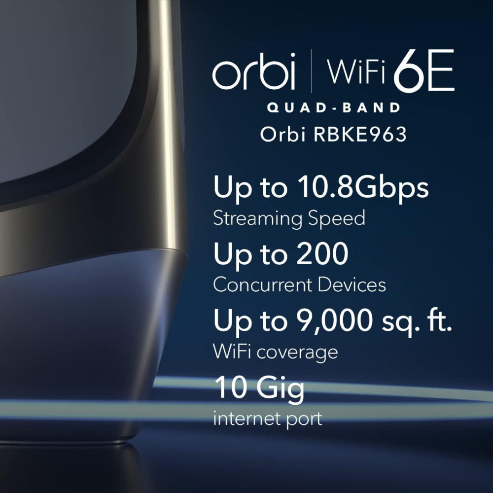  Orbi RBKE963 Quad-Band 3-Pack WiFi 6E Mesh System - AXE11000 (10Gb Port/1-Yr Armor)
