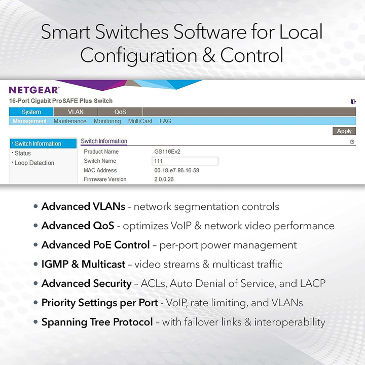 Netgear 8-Port Gigabit PoE+ Ethernet Smart Switch with 2 SFP Ports and Cloud Management (GS110TPv3)