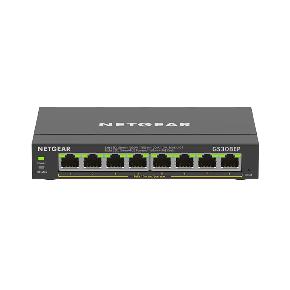 NETGEAR GS308E 8-port Gigabit Ethernet switch with network