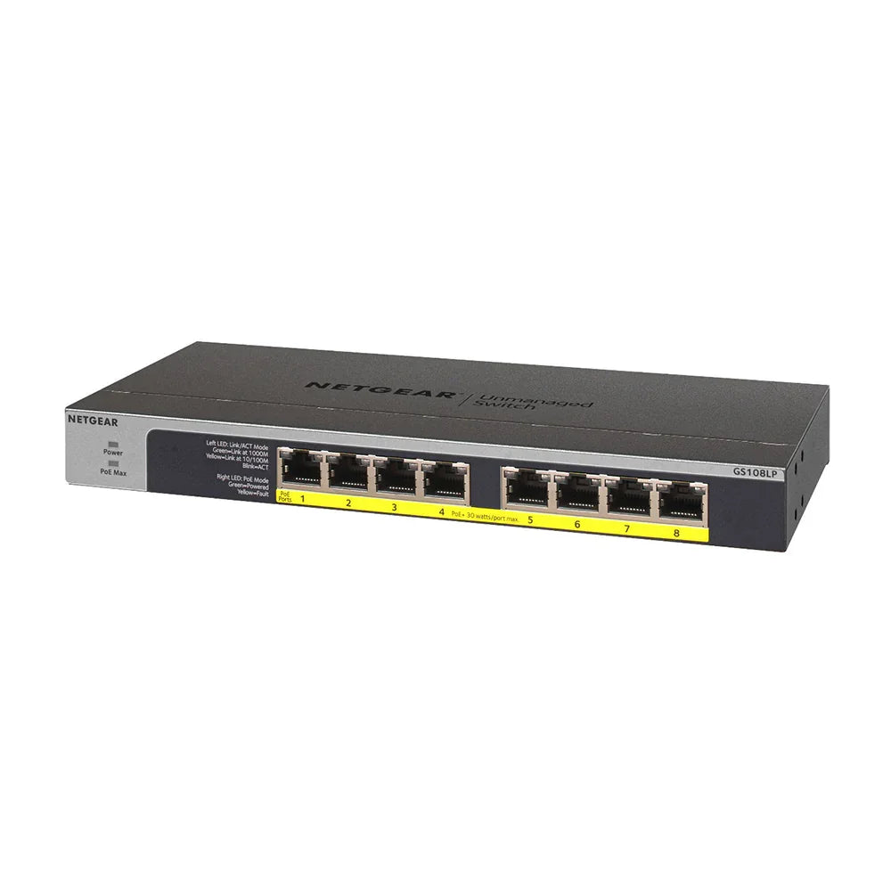 ルーター・ネットワーク機器 NETGEAR GS108LP NETGEAR GS108LP 8-Port Gigabit Unmanaged PoE+ Switch with FlexPoE