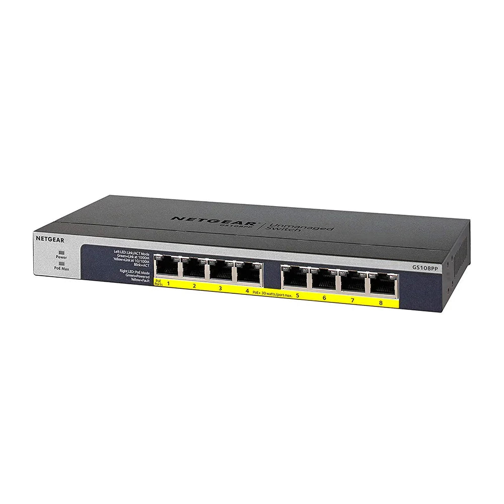 NETGEAR GS108PP 8-Port Gigabit Unmanaged High-power PoE+ Switch