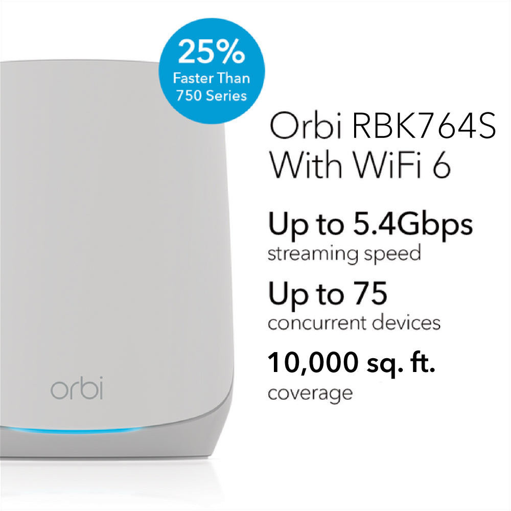 ORBI RBK764S 5.4GBPS TRIBAND 4-PACK WIFI 6 MESH SYSTEM WITH 1-YEAR ARMOR