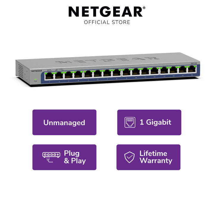 NETGEAR GS116v3 16-Port Gigabit Ethernet Unmanaged Switch