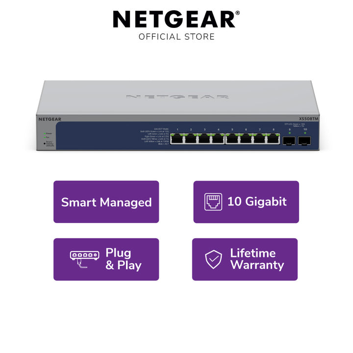 NETGEAR XS508TM 8-Port 10G/Multi-Gigabit Ethernet Smart Switch with 2 10G SFP+ Ports