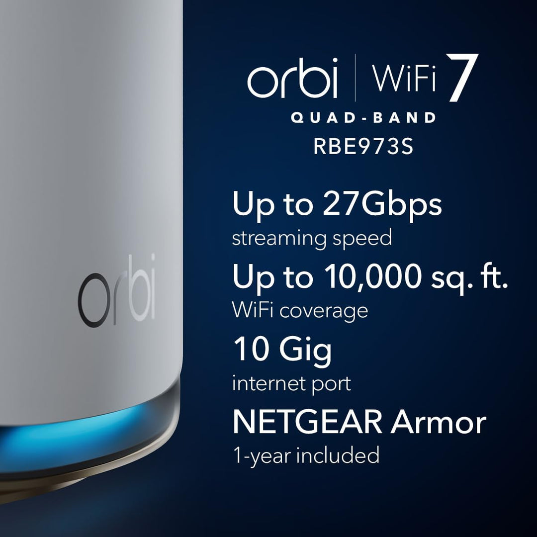 Orbi 970 Quad-Band WiFi 7 Mesh System - 3 Pack - White - BE27000 (RBE973S)