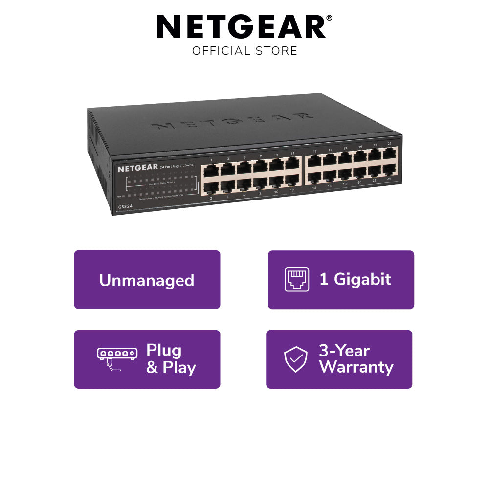 NETGEAR GS324v2 24-Port Gigabit Ethernet Unmanaged Essentials Switch