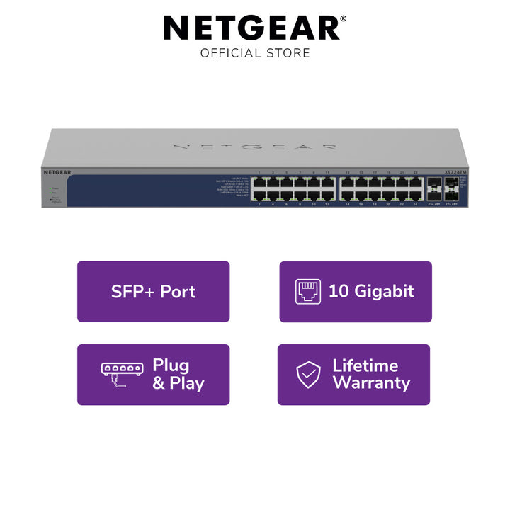 NETGEAR XS724TM 24-Port 10G/Multi-Gigabit Ethernet Smart Switch with 4 10G SFP+ Ports