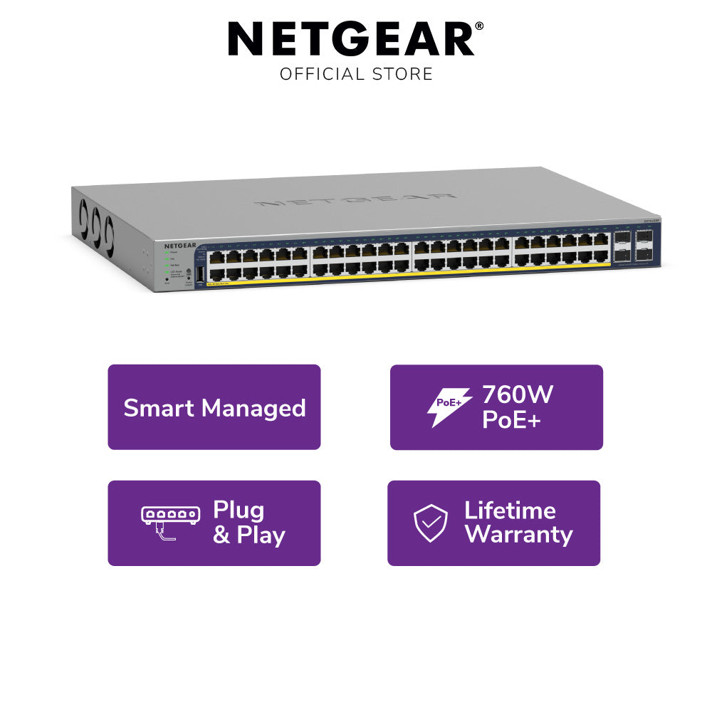 NETGEAR GS752TPPv3 48-Port Gigabit PoE+ Smart Switch with 4 SFP Ports (760W)
