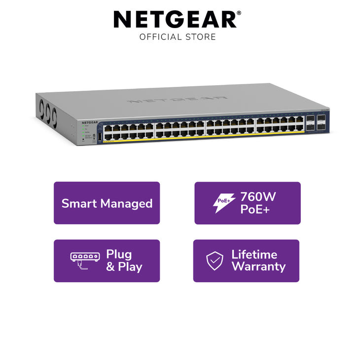 NETGEAR GS752TPPv3 48-Port Gigabit PoE+ Smart Switch with 4 SFP Ports (760W)