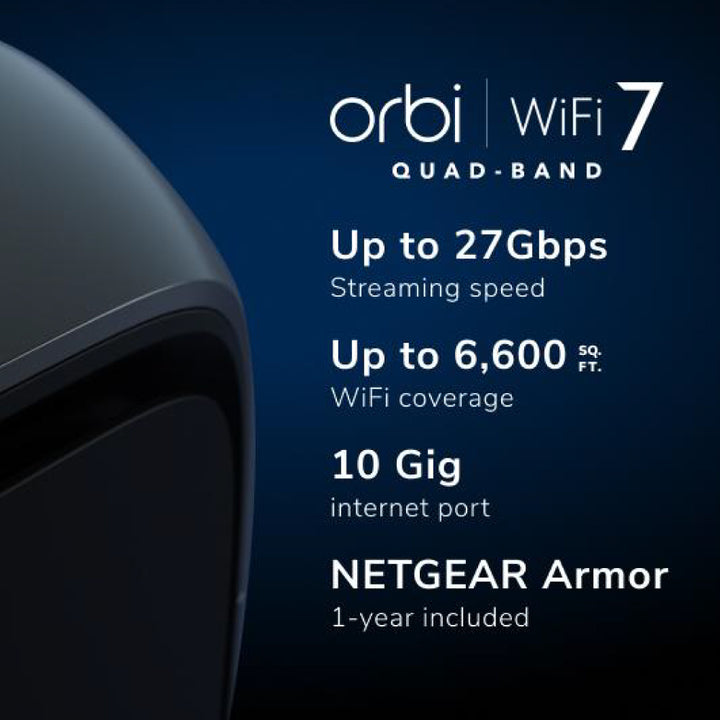 [Pre-Order] NETGEAR Orbi 970 Quad-Band WiFi 7 Mesh System - BE27000 27Gbps - 2-Pack - Black (RBE972SB)