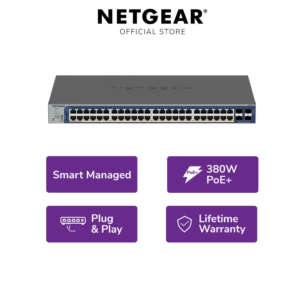 NETGEAR GS752TXPv3 48-Port Gigabit Ethernet PoE+ Smart Switch with 4 SFP+ Ports (380W)