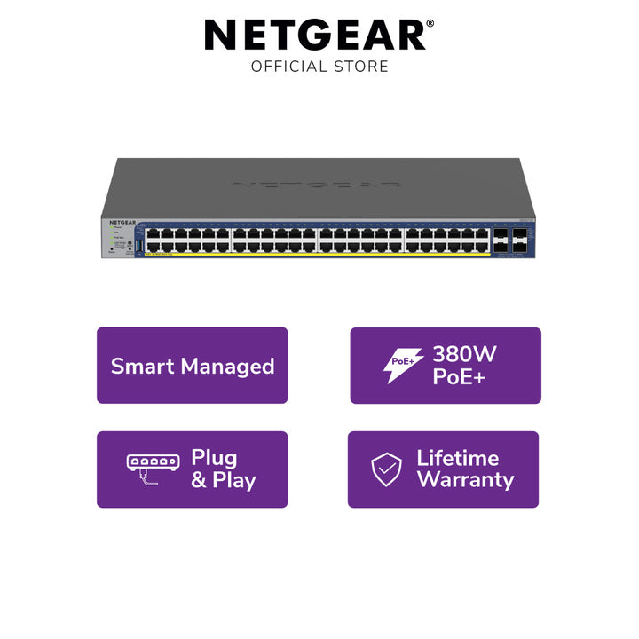 NETGEAR GS752TXPv3 48-Port Gigabit Ethernet PoE+ Smart Switch with 4 SFP+ Ports (380W)