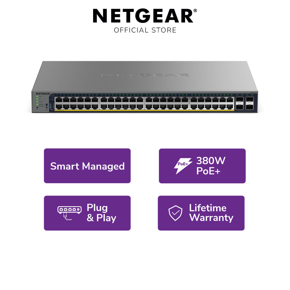 NETGEAR GS752TPv3 48-Port Gigabit PoE+ Smart Switch with 4 SFP Ports (380W)