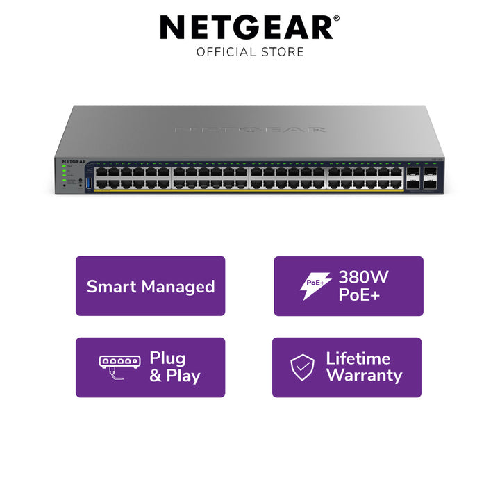 NETGEAR GS752TPv3 48-Port Gigabit PoE+ Smart Switch with 4 SFP Ports (380W)