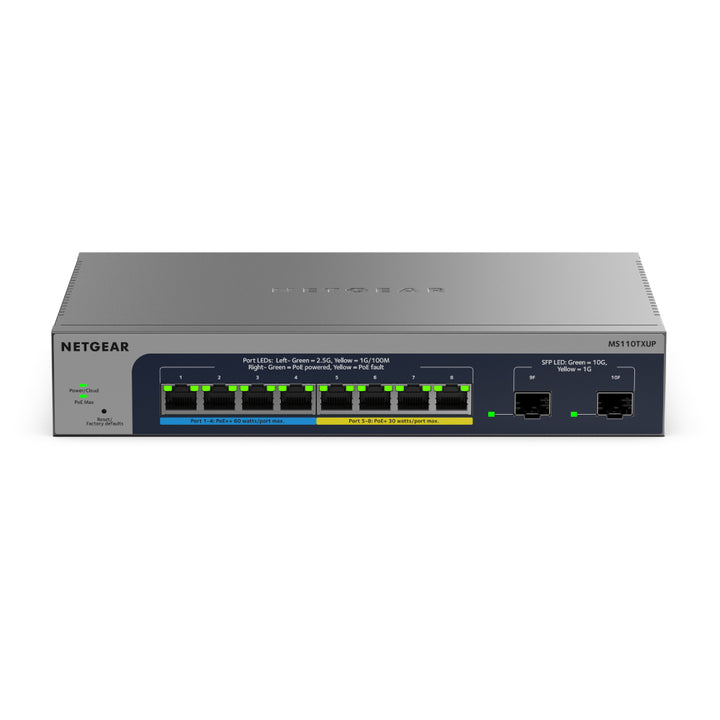 NETGEAR MS110TXUP 8-Port Ultra60 PoE++ Multi-Gigabit Smart Managed Switch with 2 10G SFP+ Ports