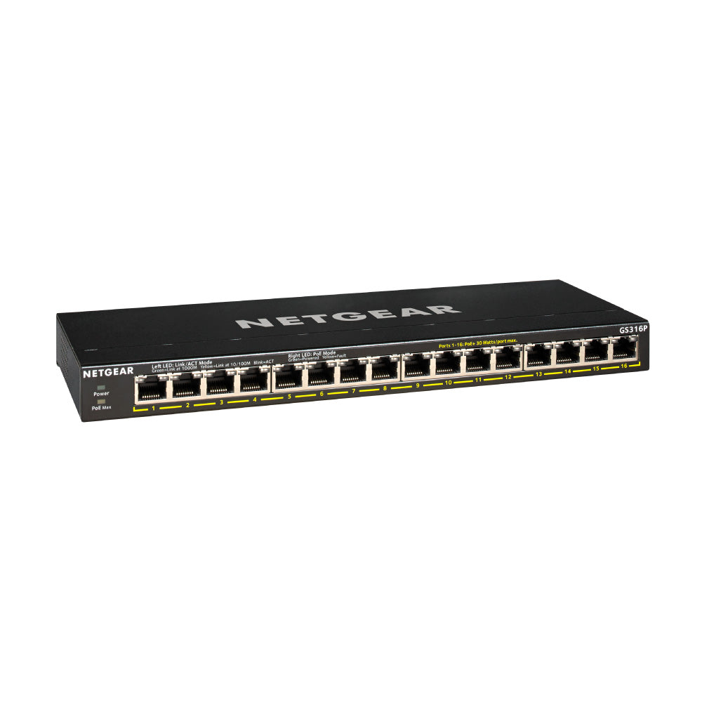 NETGEAR GS316P 16-Port Gigabit Ethernet Unmanaged PoE+ Switch (115W)