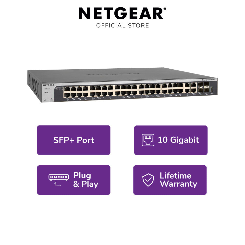 NETGEAR XS748T 48-Port 10-Gigabit Ethernet Smart Switch with 4 Dedicated SFP+ Ports