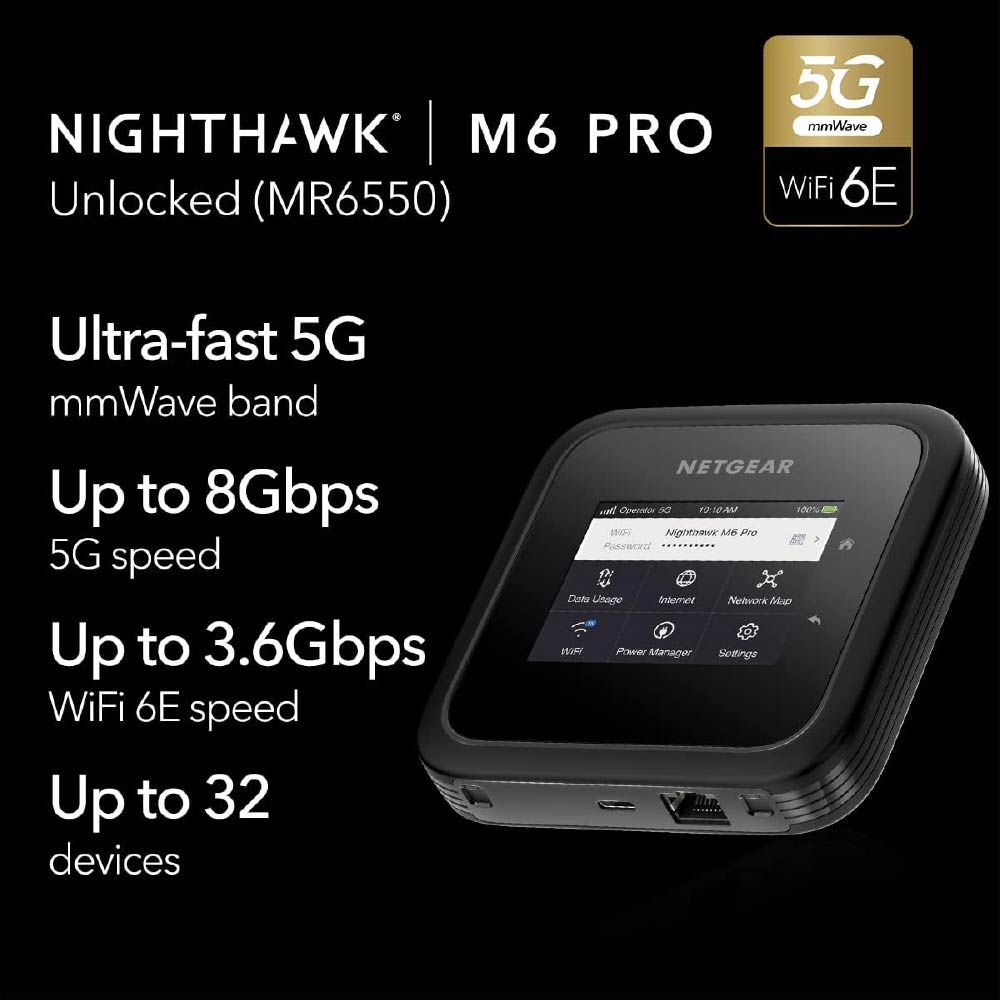NETGEAR Nighthawk M6 Pro 5G WiFi 6E Mobile Hotspot Router (MR6550 ...