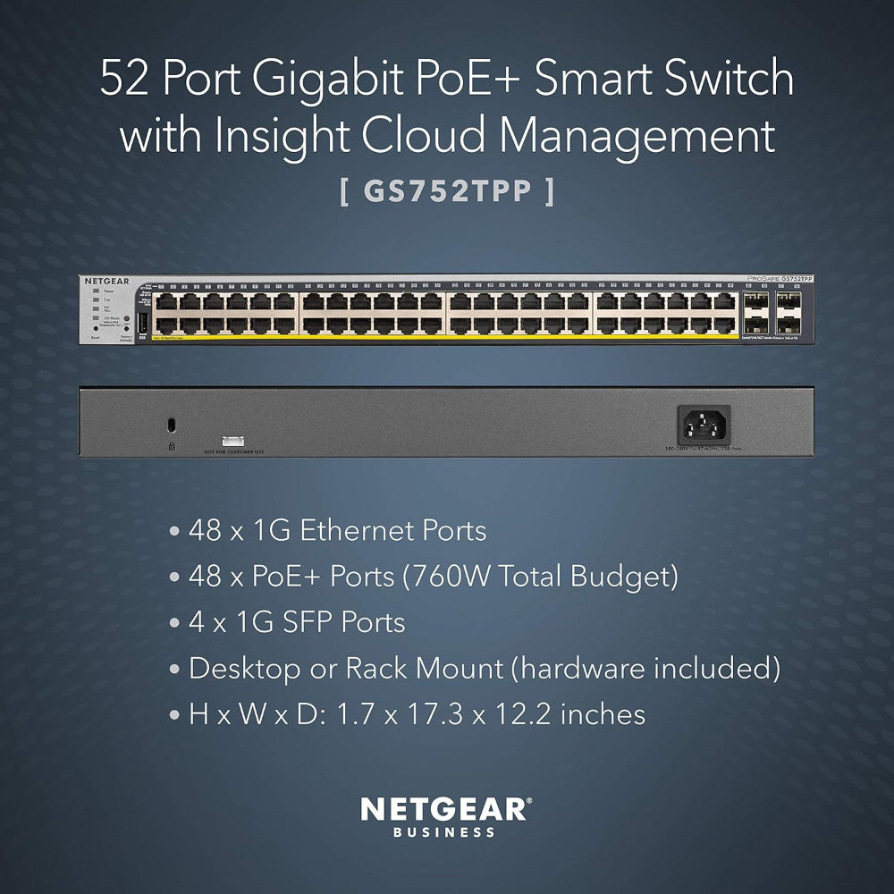 NETGEAR GS752TPPv3 48-Port Gigabit PoE+ Smart Switch with 4 SFP Ports (760W)
