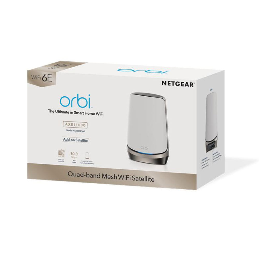 NETGEAR Orbi 960 Quad-Band WiFi 6E Mesh Add-on Satellite - AXE11000 10.8Gbps - White (RBSE960)