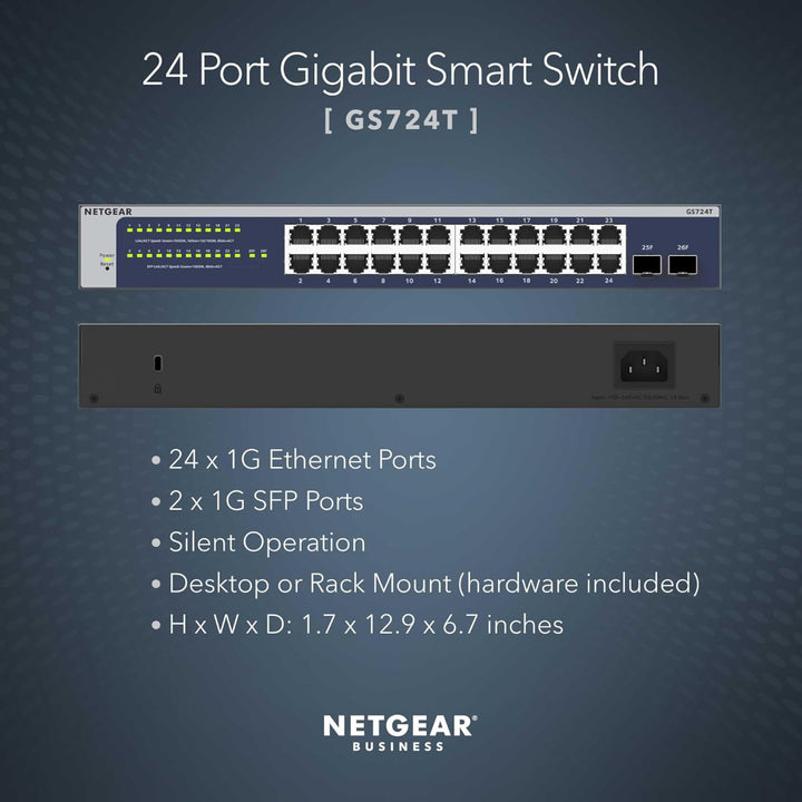 NETGEAR GS724Tv6 24-Port Gigabit Ethernet Smart Switch with 2 Dedicated SFP Ports