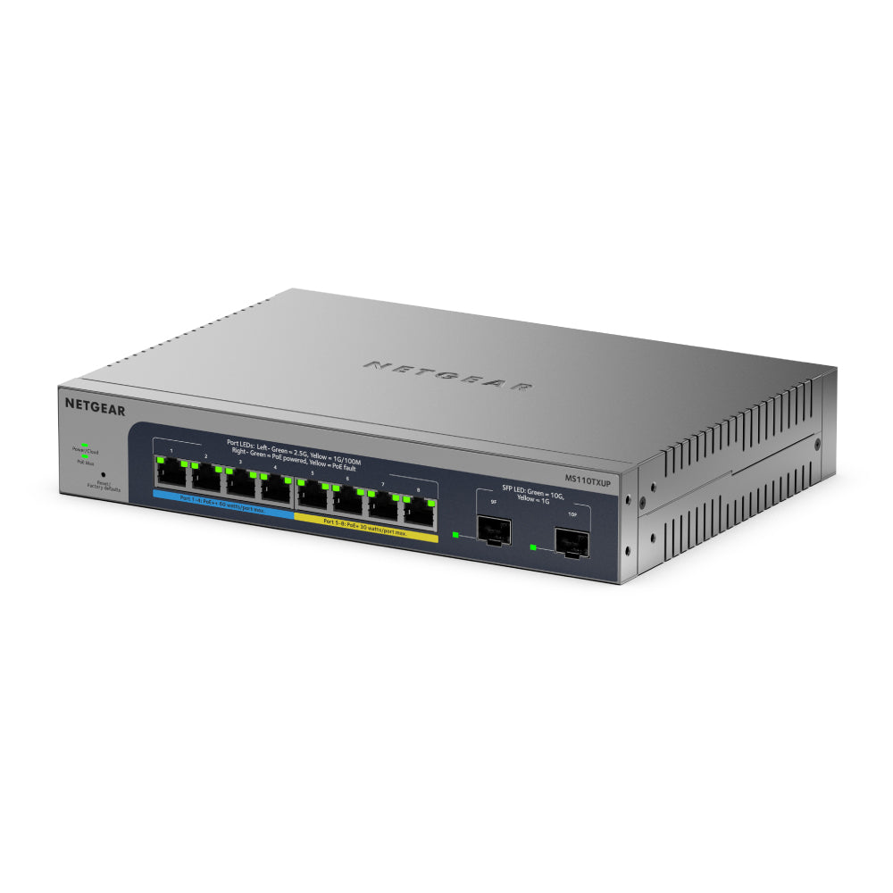 NETGEAR MS110TXUP 8-Port Ultra60 PoE++ Multi-Gigabit Smart Managed Switch with 2 10G SFP+ Ports