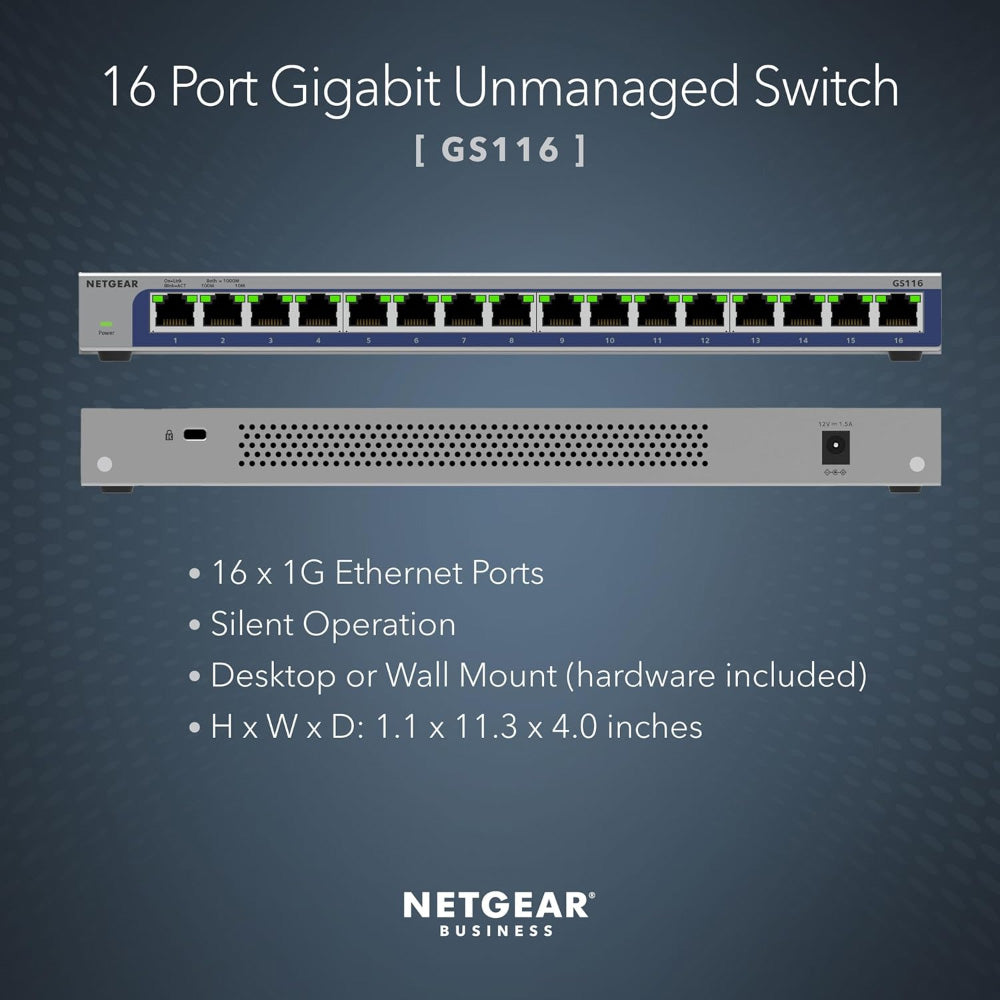 NETGEAR GS116v3 16-Port Gigabit Ethernet Unmanaged Switch