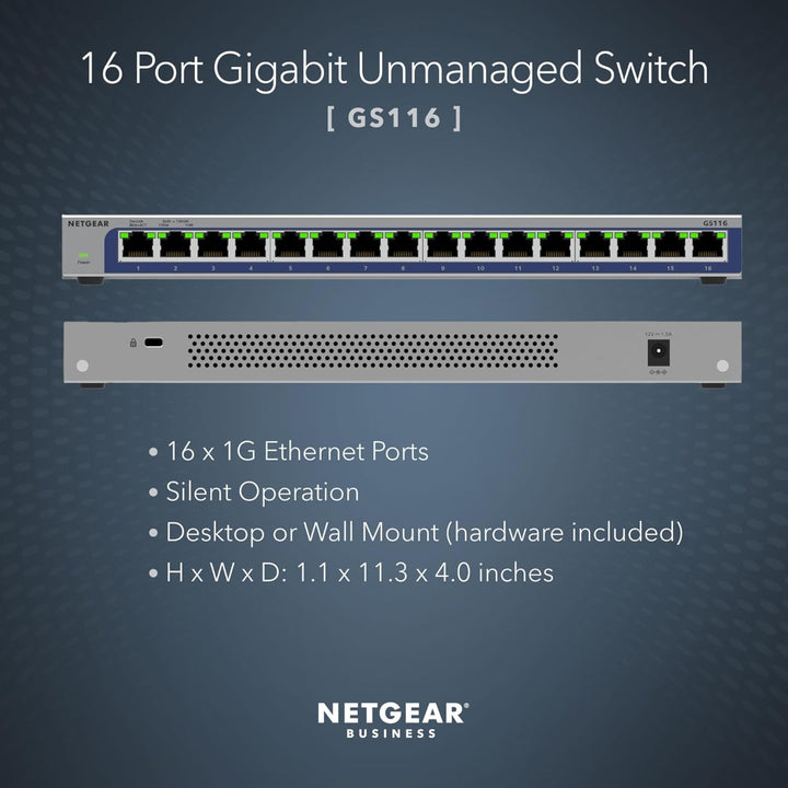 NETGEAR GS116v3 16-Port Gigabit Ethernet Unmanaged Switch