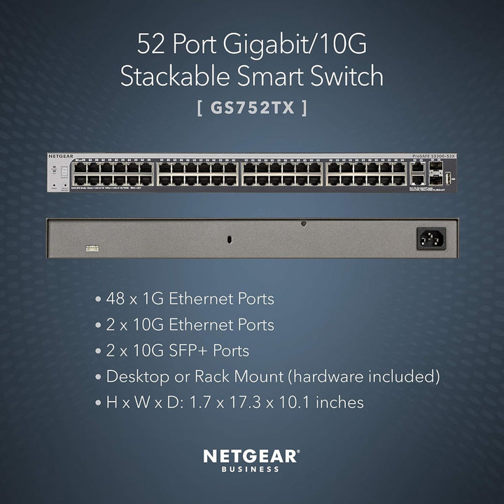 NETGEAR GS752TXv3 48-Port Gigabit Smart Switch with 4 SFP+ Ports
