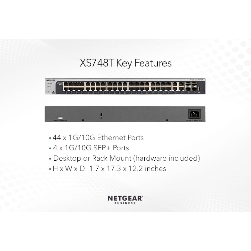 NETGEAR XS748T 48-Port 10-Gigabit Ethernet Smart Switch with 4 Dedicated SFP+ Ports