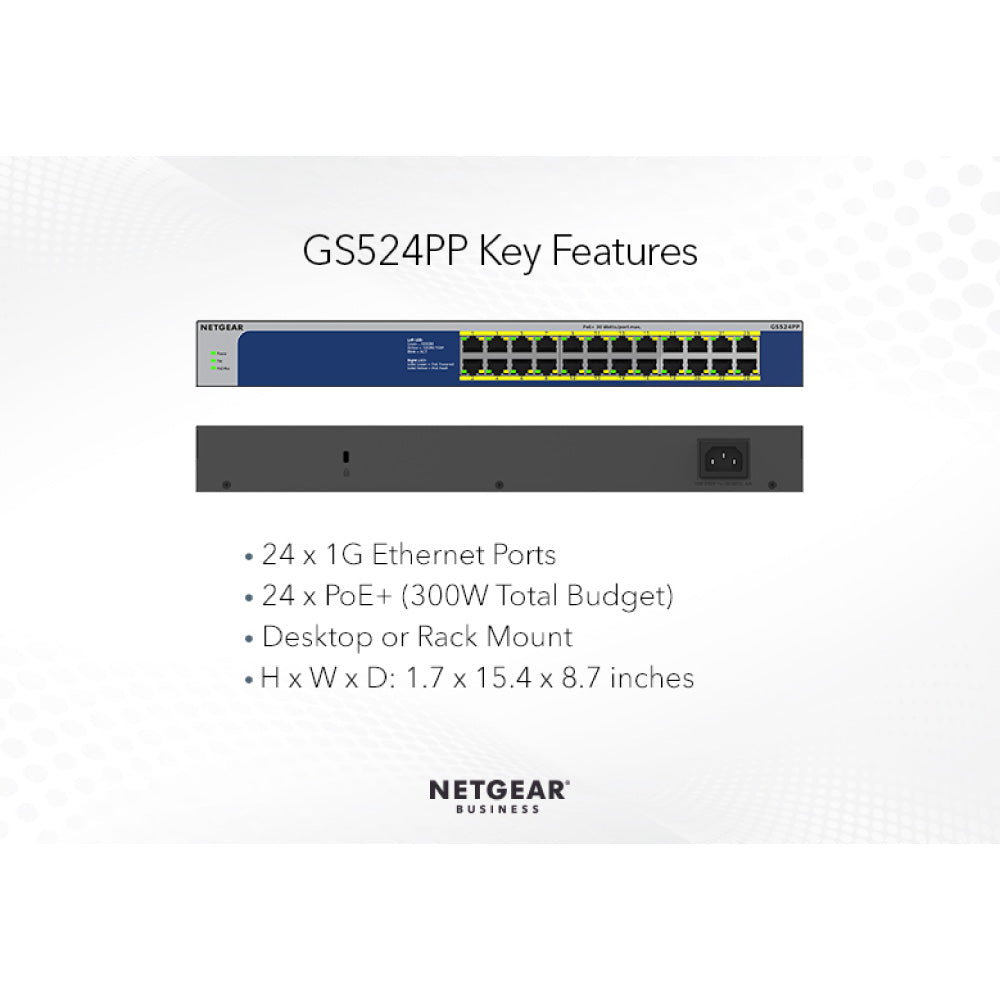 NETGEAR GS524PP 24-Port Gigabit Ethernet PoE+ Unmanaged Switch (300W)