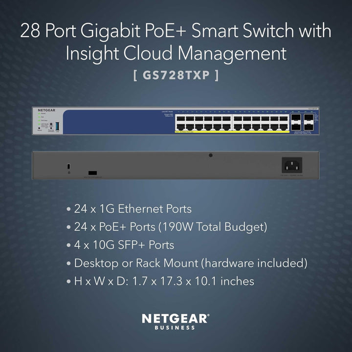 NETGEAR GS728TXPv3 28-Port Gigabit Ethernet Smart Managed PoE+ Switch (190W)
