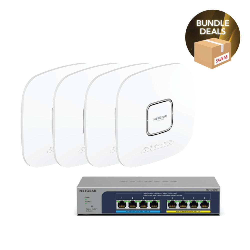 NETGEAR WiFi 6 Wireless Access Point Bundle (4 x WAX628 + 1 x MS108EUP)