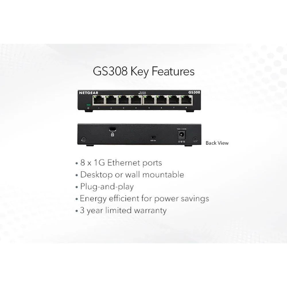 NETGEAR GS308 8-Port Gigabit Ethernet Unmanaged Desktop Switch