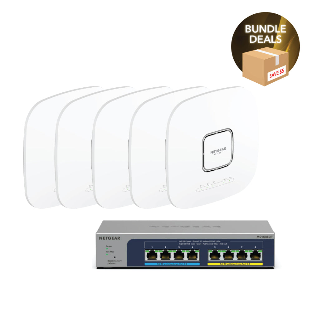 NETGEAR WiFi 6 Wireless Access Point Bundle (5 x WAX628 + 1 x MS108EUP)