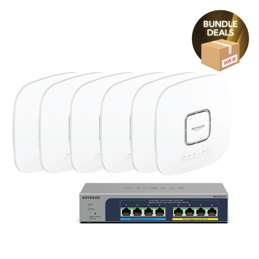 NETGEAR WiFi 6 Wireless Access Point Bundle (6 x WAX628 + 1 x MS108EUP)