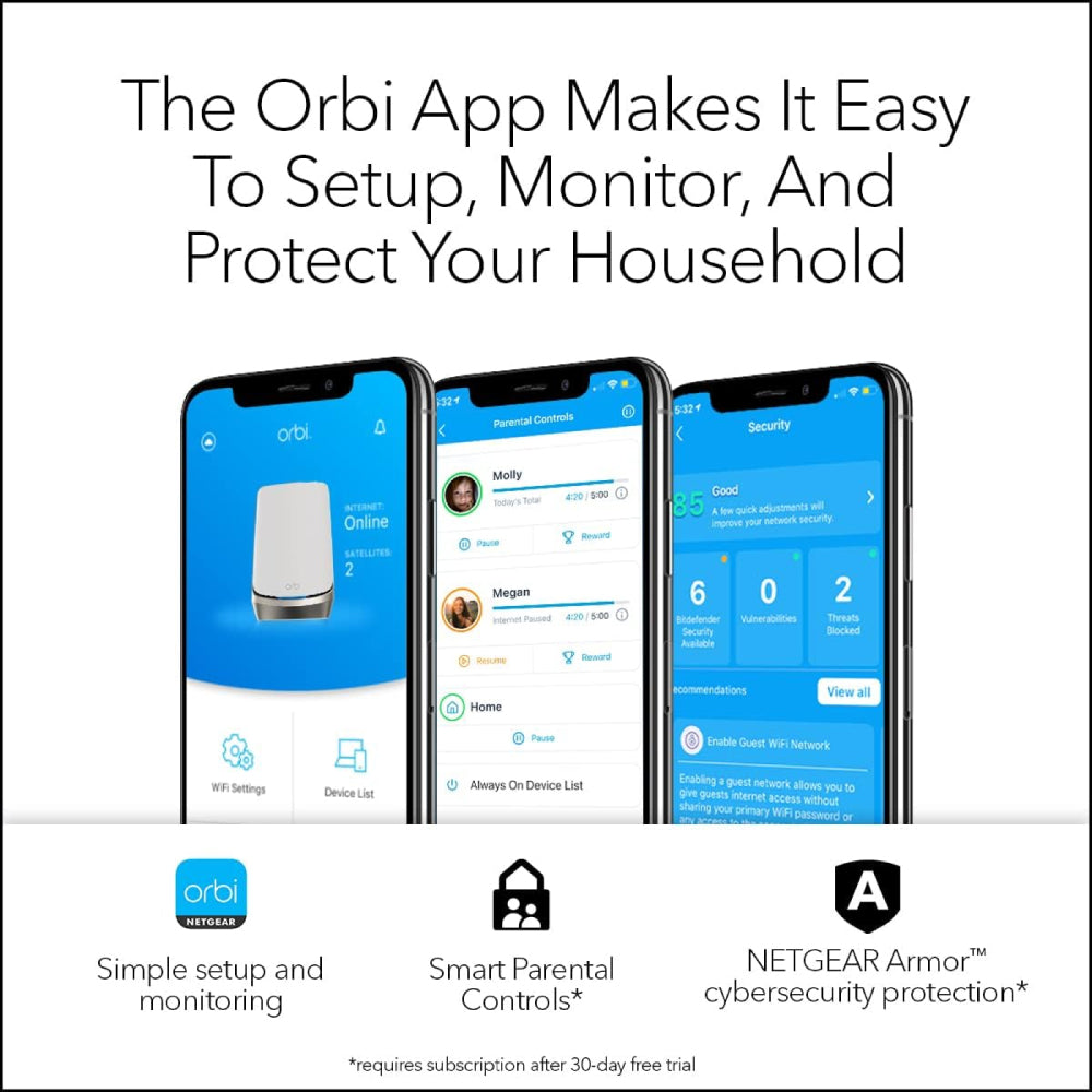  Orbi RBKE963 Quad-Band 3-Pack WiFi 6E Mesh System - AXE11000 (10Gb Port/1-Yr Armor)