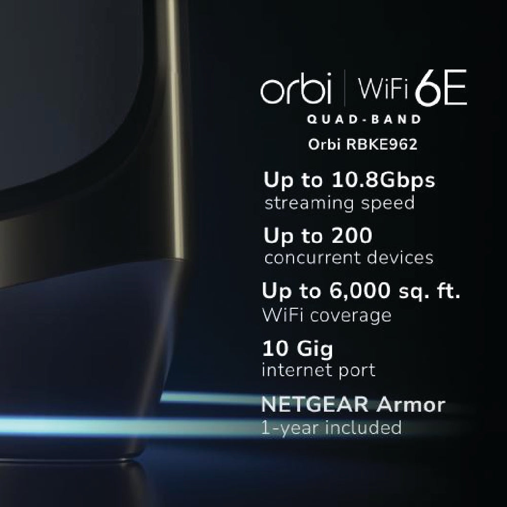 Orbi 960 Quad-Band WiFi 6E Mesh System - AXE11000 10.8Gbps - 2-Pack - White (RBKE962S)