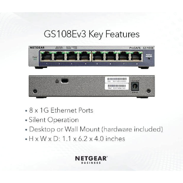 Netgear ProSafe 8-Port Gigabit Unmanaged PLUS Switch (GS108E)