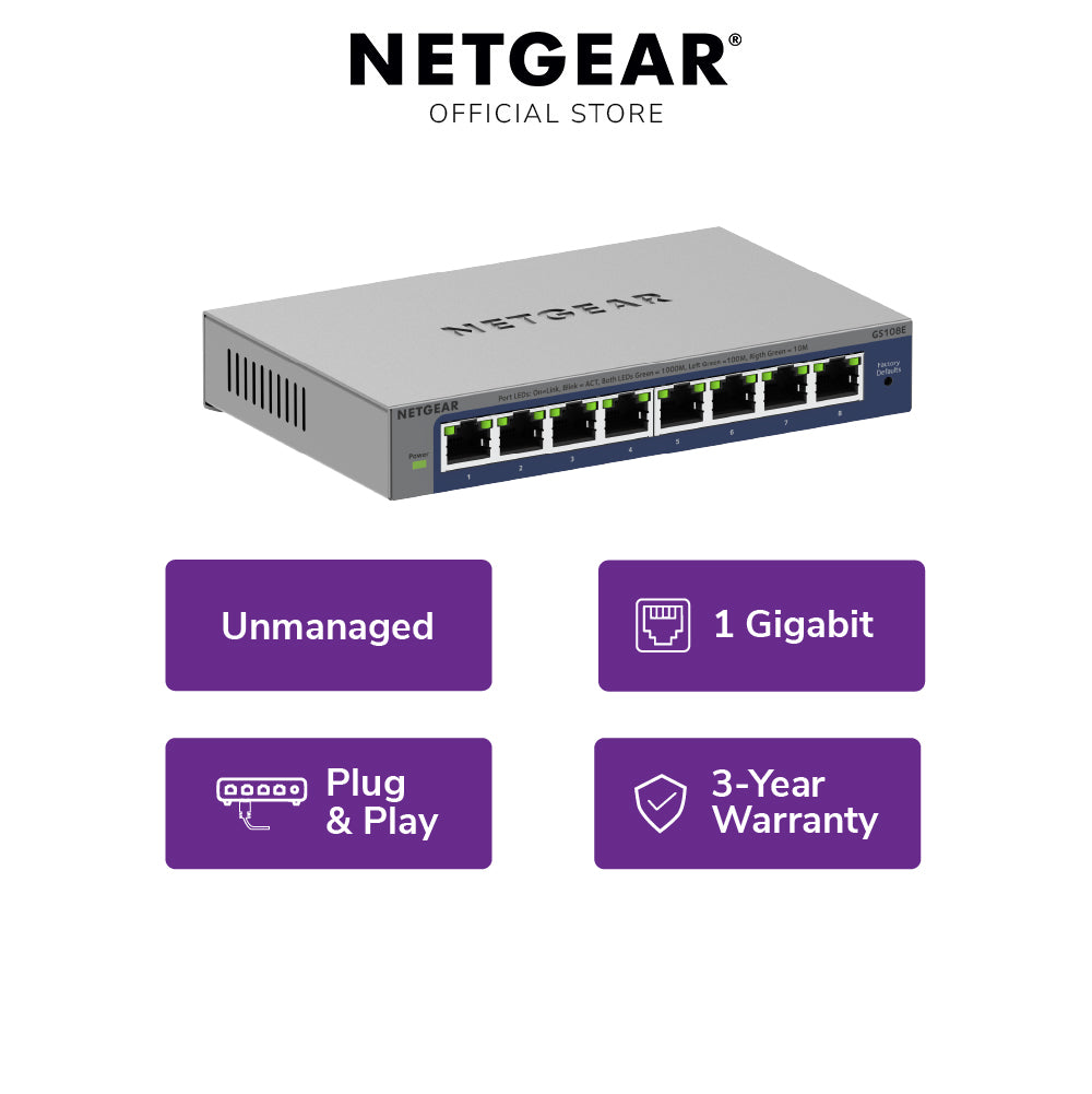 NETGEAR GS108E ProSafe 8-Port Gigabit Unmanaged PLUS Switch