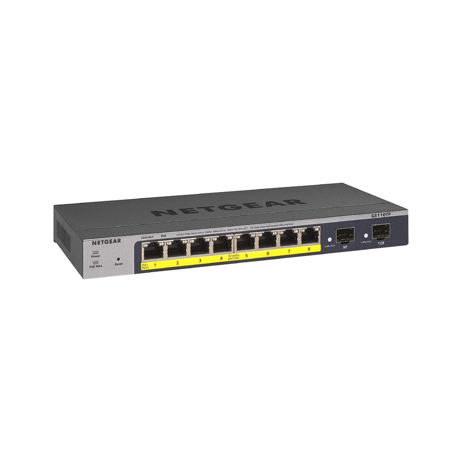 Netgear 8-Port Gigabit PoE+ Ethernet Smart Switch with 2 SFP Ports and Cloud Management (GS110TPv3)
