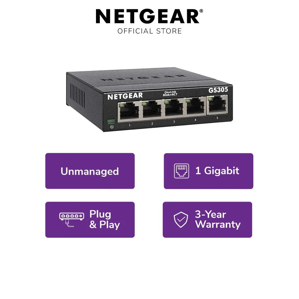 NETGEAR GS305 5-Port Gigabit Ethernet Unmanaged Desktop Switch