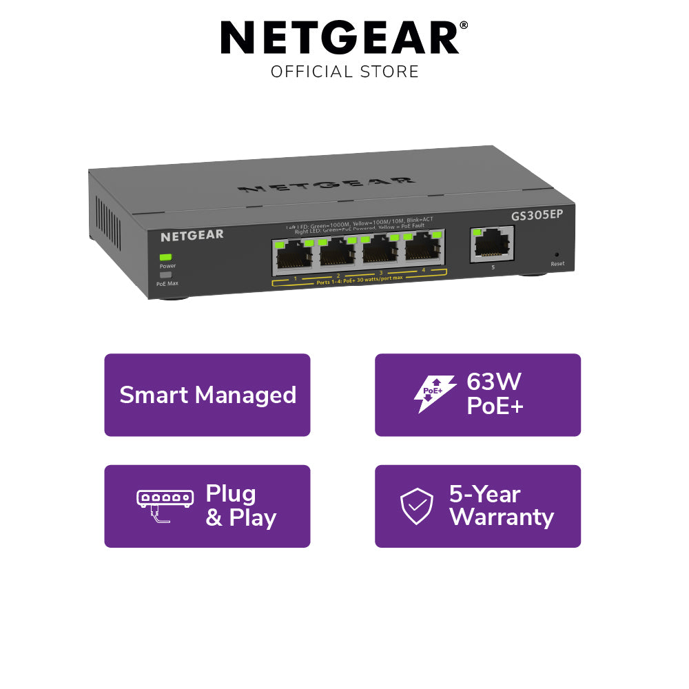 NETGEAR GS305EP 5-Port PoE+ Gigabit Managed Desktop Switch (63W)