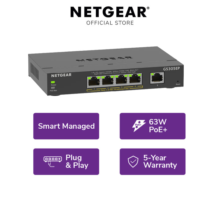 NETGEAR GS305EP 5-Port PoE+ Gigabit Managed Desktop Switch (63W)