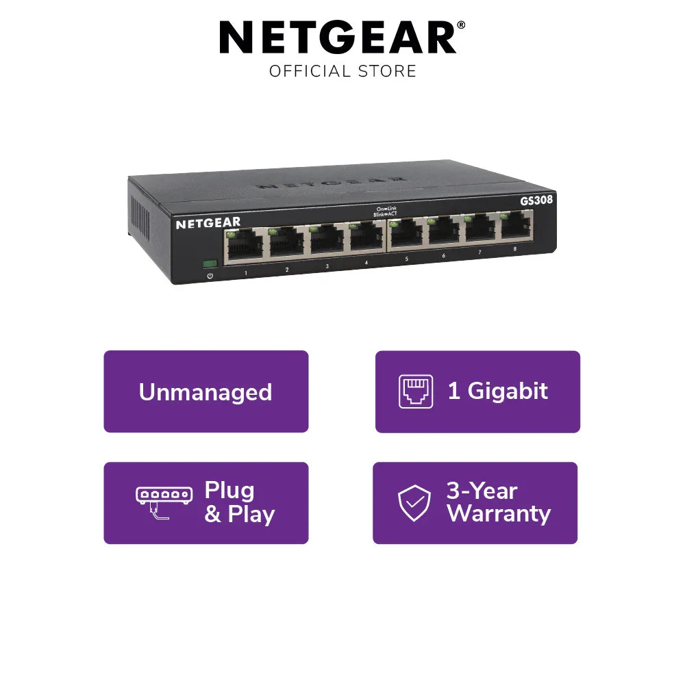 NETGEAR GS308 8-Port Gigabit Ethernet Unmanaged Desktop Switch
