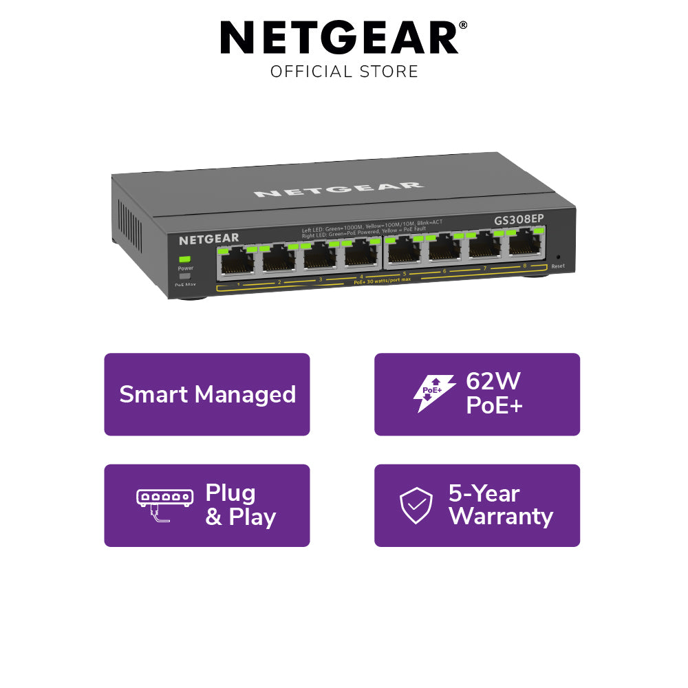 NETGEAR GS308EP 8-Port PoE+ Gigabit Managed Desktop Switch (62W)