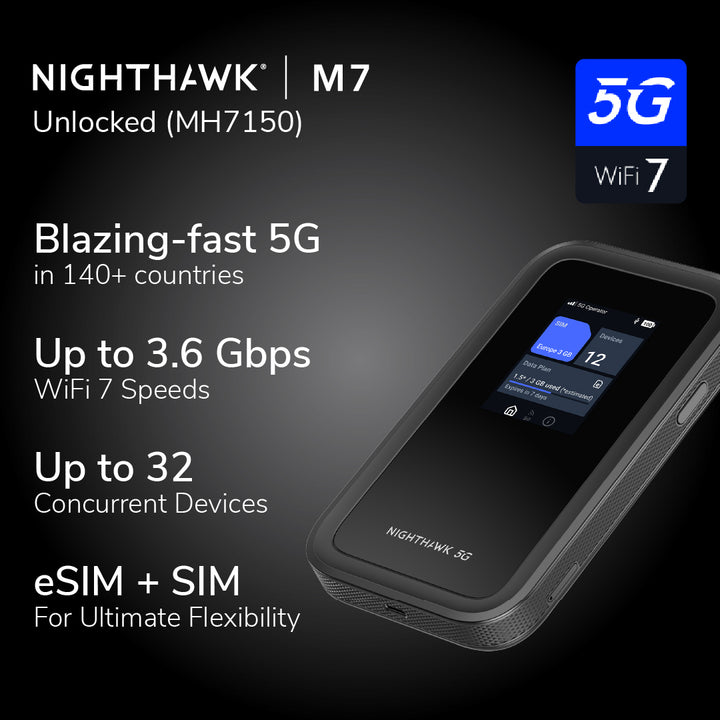 NETGEAR Nighthawk M7 5G WiFi 7 Mobile Hotspot Router with eSIM (MH7150)