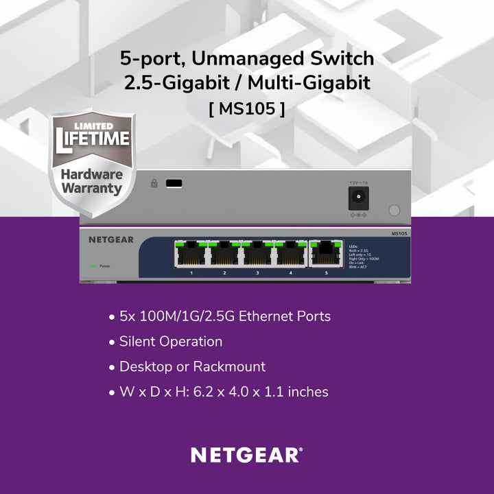 NETGEAR MS105 5-Port 2.5GbE/Multi-Gigabit Unmanaged Switch