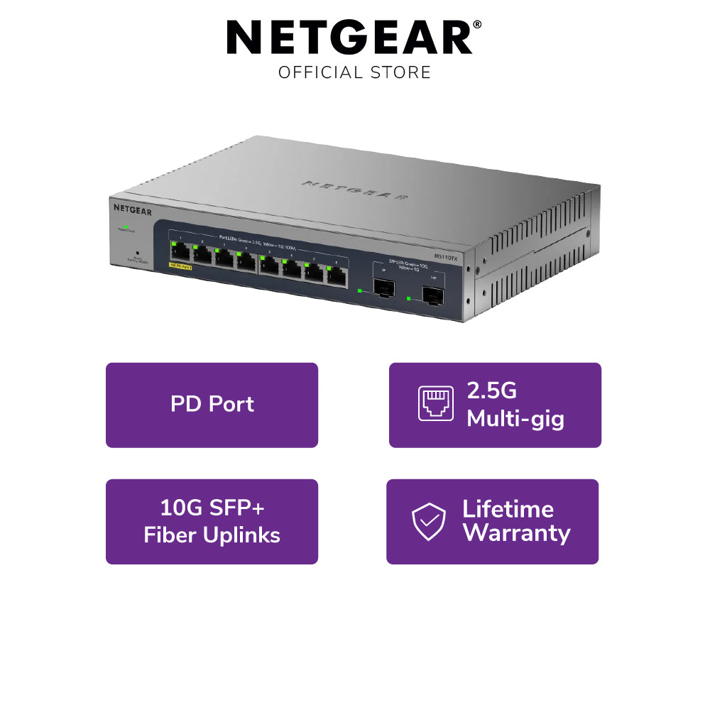 NETGEAR MS110TX 8-port Multi-Gig Ethernet Smart Managed Switch with 2 10G SFP+ Ports